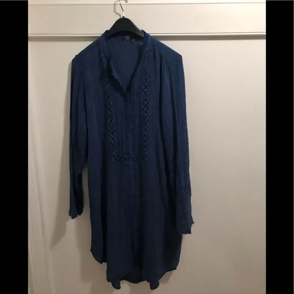 NWT Free People Shirt dress duster Blue Medium - Picture 5 of 11